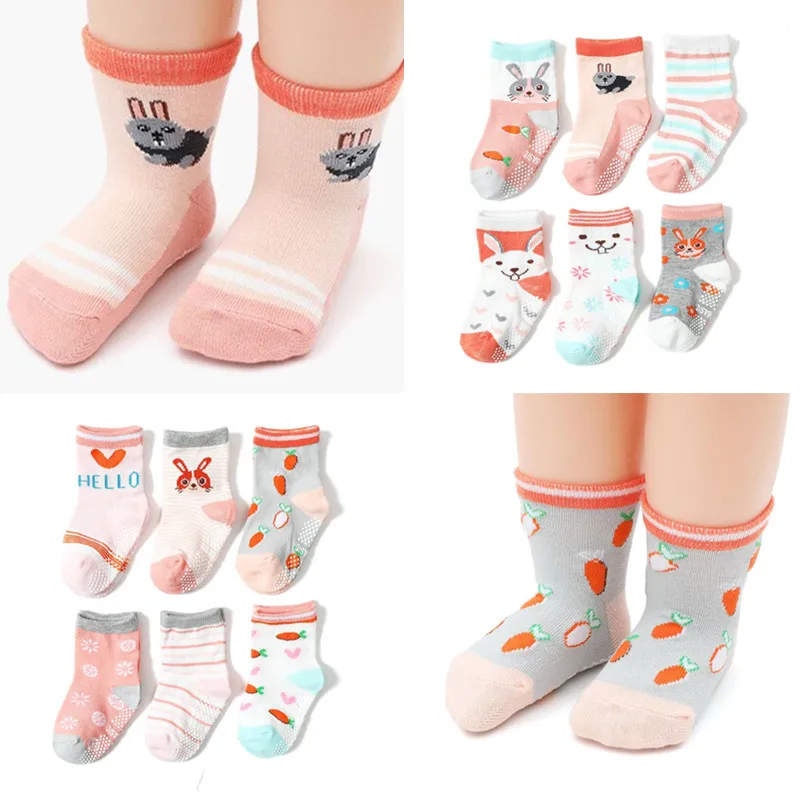 

Носки хлопковые нескользящие для маленьких девочек, 12 пар/Лот, От 1 до 3 лет