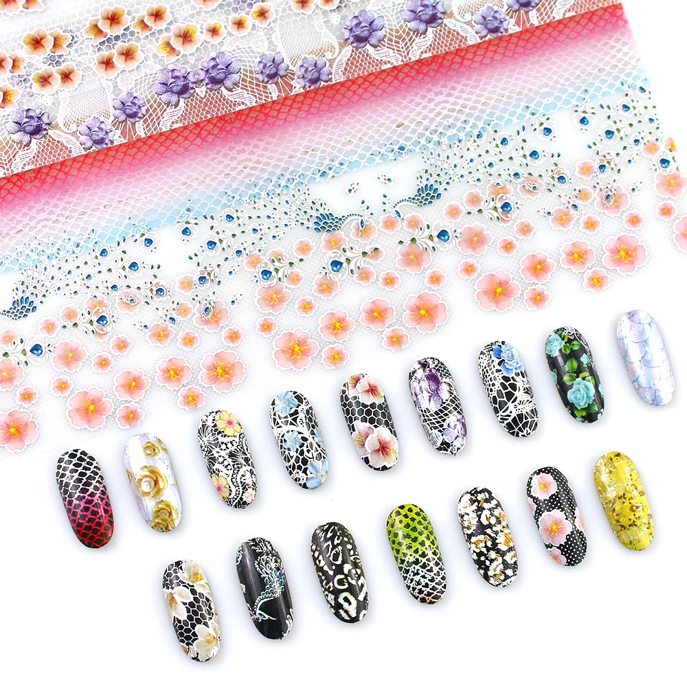 16 шт./компл. цветочный дизайн наклейка Голографическая фольга для ногтевого