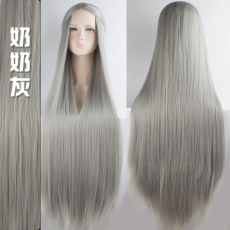 MUMUPI Cos Wig Blonde Blue Red Pink Grey Purple Hair for Party 100CM Long Straight Synthetic cosplay Wigs for Women - Color: P4/27