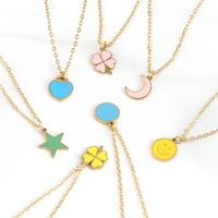 new stainless steel necklace for women color simple stars moon heart necklaces elegant lady short necklace wholesale pendant