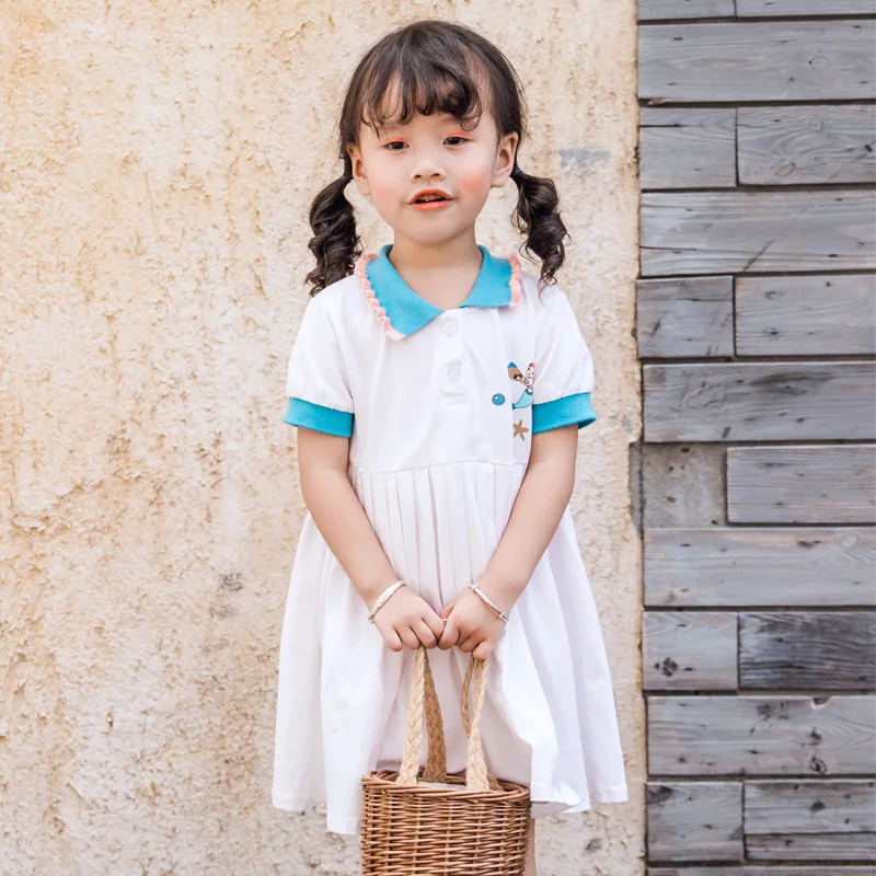 

Детская одежда 2020, летнее кружевное платье с отворотами для девочек, детское милое плиссированное платье в Корейском стиле, детское платье