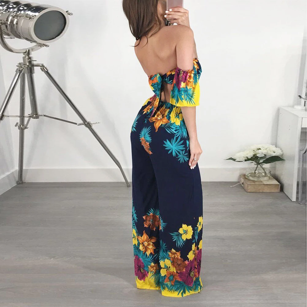 

Women Summer Holiday Casual Sleeveless Jumpsuits Fashion Ladies Boho Floral Bodysuit Loose Long Pant Trousers Overalls for Women