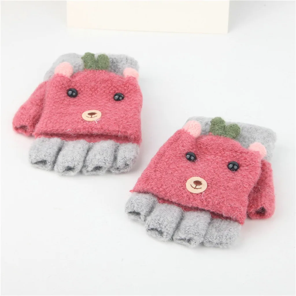 Мультяшные детские плюшевые перчатки перевернутые на пол пальца уличные теплые