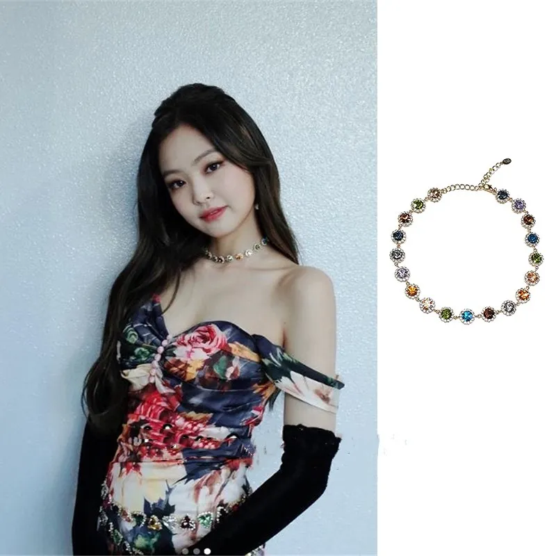 

Ожерелье Стразы в Корейском стиле kpop для женщин, летняя Танцевальная вечеринка, простая универсальная цветная цепочка на шею, милая цепочка...