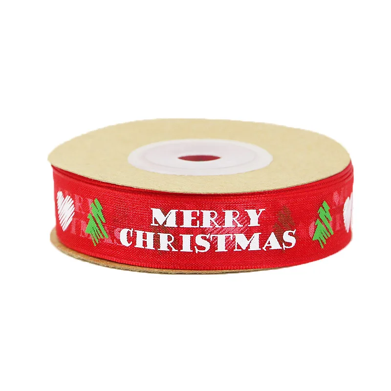 Красная рождественская лента с рисунком в виде цветов 15 мм 10 метров рулоне | Дом и
