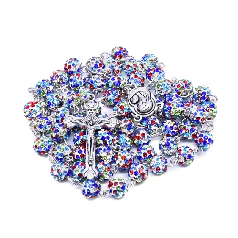 Хрустальный крест кулон четки бусы цепочка ожерелье христианская религия