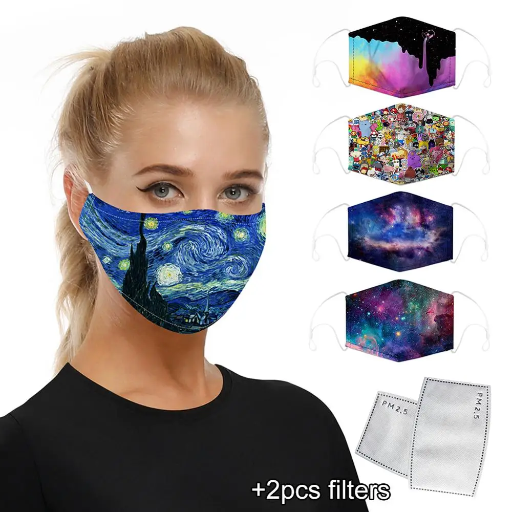 

Washable Printing Mouth Mask Anti PM2.5 Protective Anti Dust with 2 Filter Face Mask Windproof Haze Pollution Proof Mouth-muffle