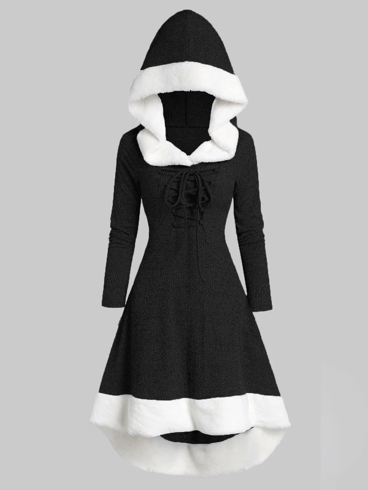 ROSEGAL Женское зимнее трикотажное платье с капюшоном на шнуровке из искусственного