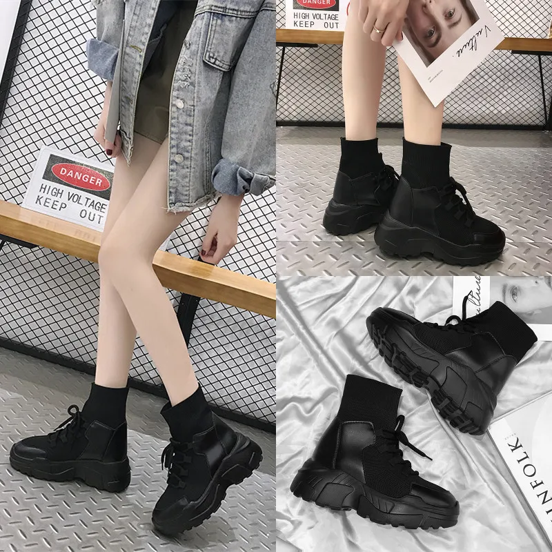 2019 г. Новые весенние женские ботинки женская обувь на толстой подошве 8 см высокие