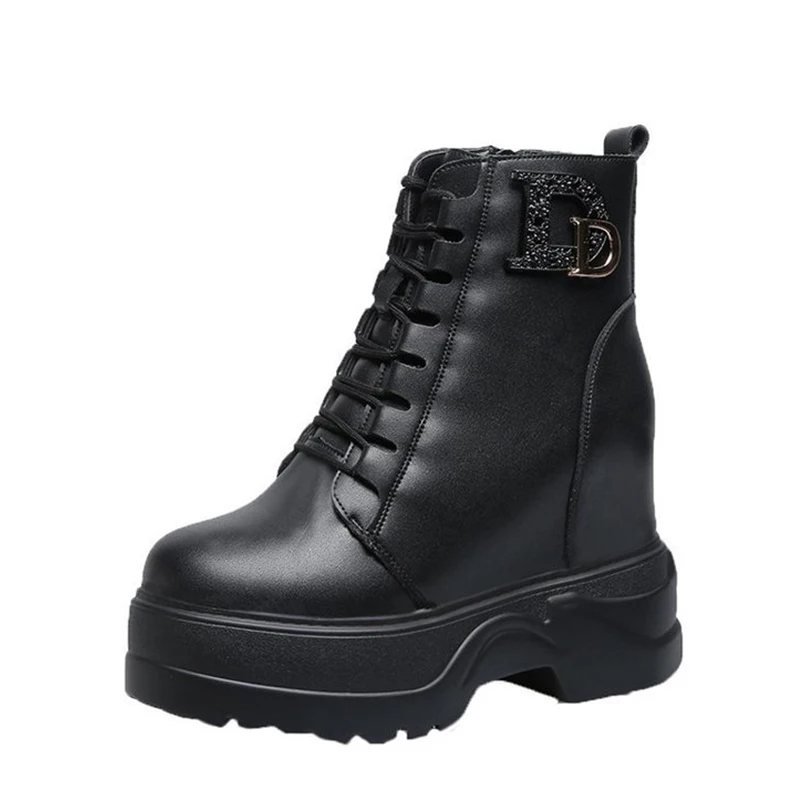 

2020 Winter Wedges shoes For Women Ankle Boots Chunky Platform Boots Fashion Brand Women's 9cm High Heels Leather Boots Woman