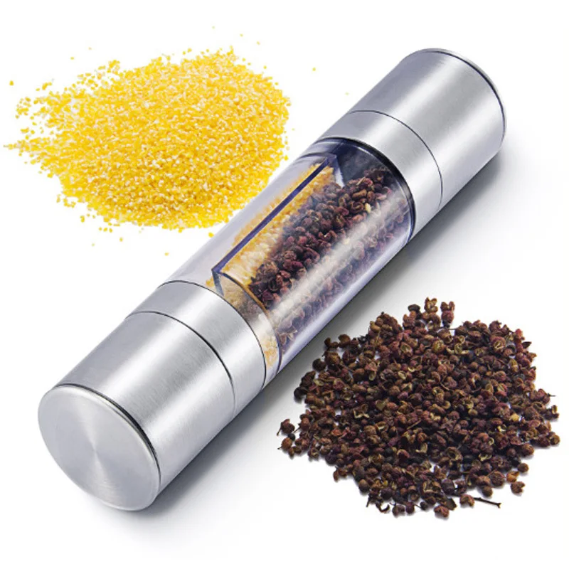 

New Stainless Steel Pepper Sprayer Manual Condiment Dispenser Grinder Household Portable Sea Salt Black Double Head Wholesale