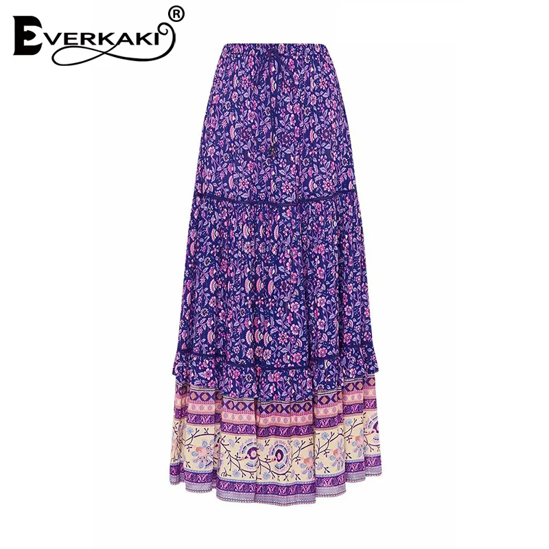Everkaki Boho Длинные юбки с принтом женские эластичные пояса осень зима элегантные