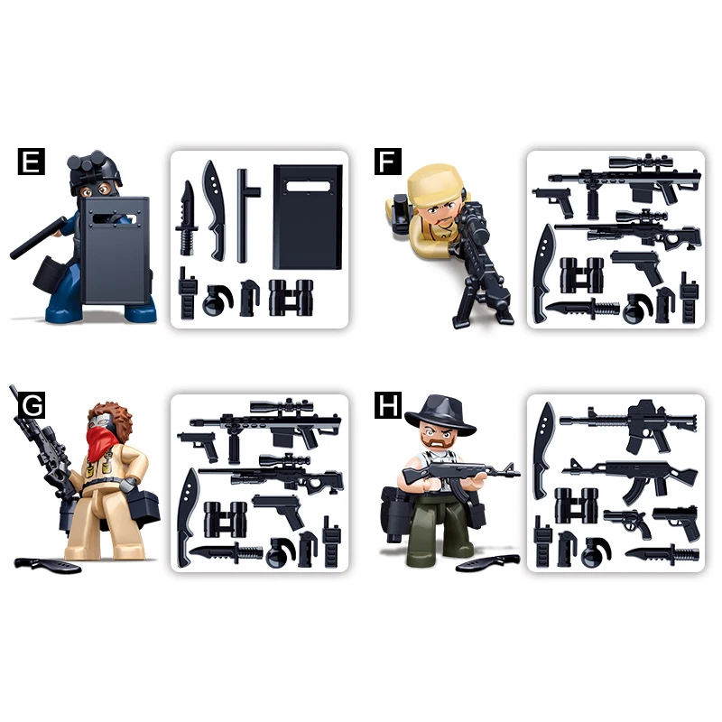 SLUBAN полиции SWAT спецназ современный солдат бандиты Ghost Commando фигурки строительные