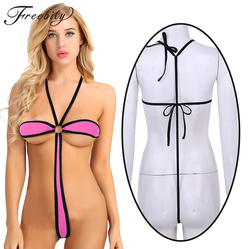 Сексуальное женское нижнее белье с бретельками на шее открытой спиной высокой