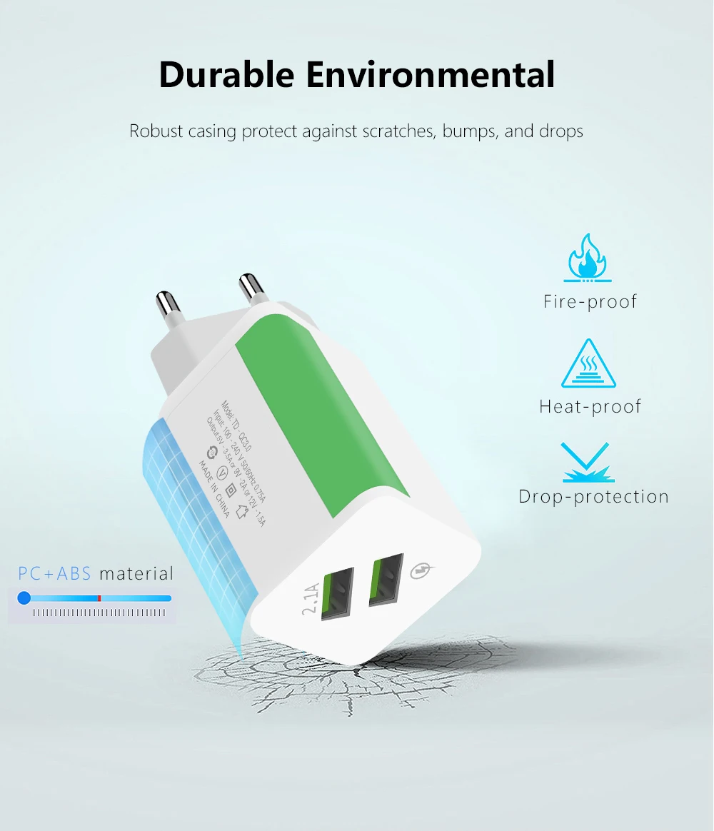 USB-Зарядное устройство Dual 2 порта штепсельная вилка европейского стандарта, 5 В/2A дорожный настенный адаптер Светодиодный светильник USB ЗУ для мобильного телефона для Xiaomi huawei samsung LG iphone
