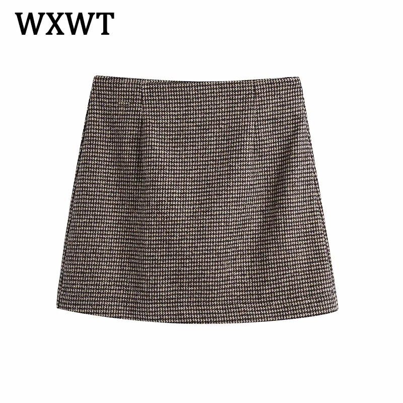 

WXWT 2021 Spring Autumn New Women Houndstooth Skirt Suit 2 Piece Set Ladies Vintage Jacket Casual Blazer Skirt Sets BB3224