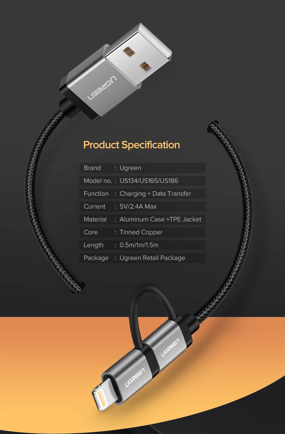 Ugreen 2 в 1 USB кабель для iPhone Pro 11 Max X 8 7 Быстрая зарядка Lightning+ Micro USB кабель для samsung Xiaomi huawei USB шнур