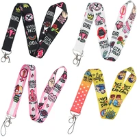 feminism girl power printed keychain neck strap lanyard for keys id badge holder hang rope webbing ribbon mobile accessories