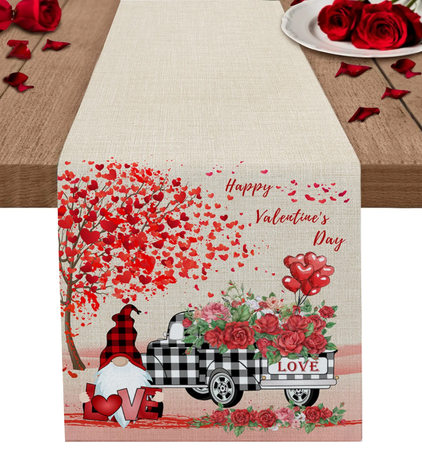 

Valentine Truck Love Tree Dwarf Table Runner Modern Home Dinner Table Decoration Table Cover Wedding Decor Tablecloth