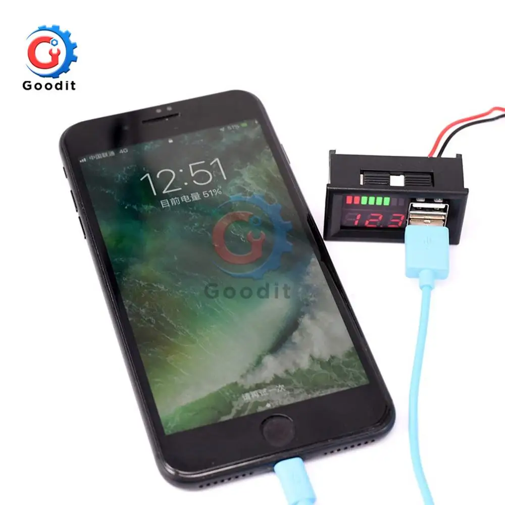 LED DC 12V 12 6 V двойной USB-порт Цифровой вольтметр 3S 4S литиево-железо-фосфатный