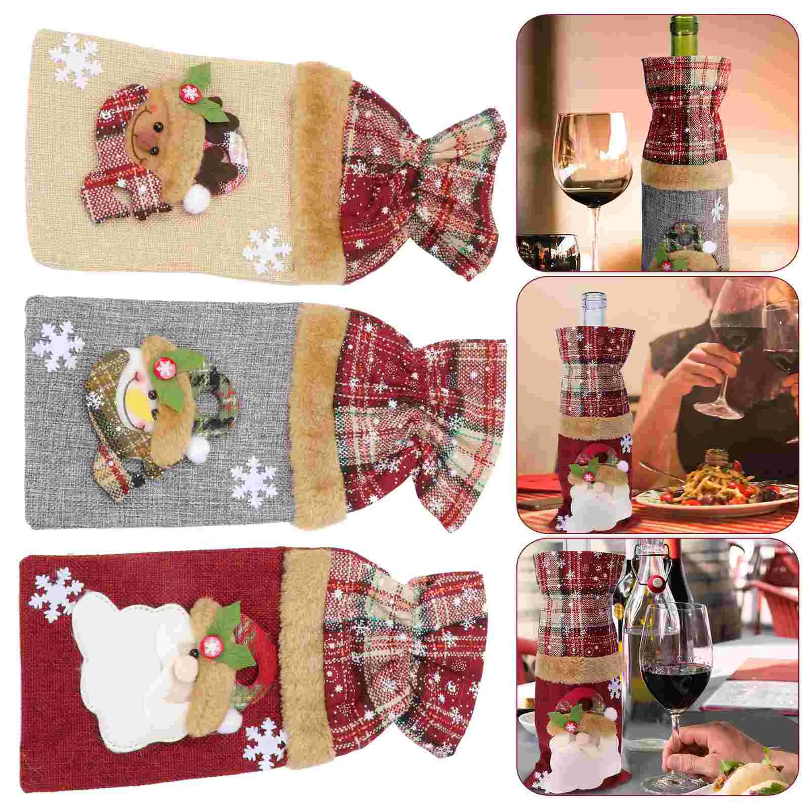 

3Pcs Champagne Bottle Cover Christmas Bottle Cover Decorative Bottle Cover