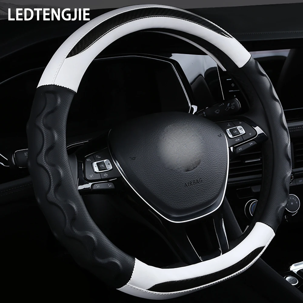 

QFHETJIE Car Steering Wheel Cover Carbon Fiber Car Accessories Breathable Silicone Non-slip Sweat-absorbent Fashion Interior