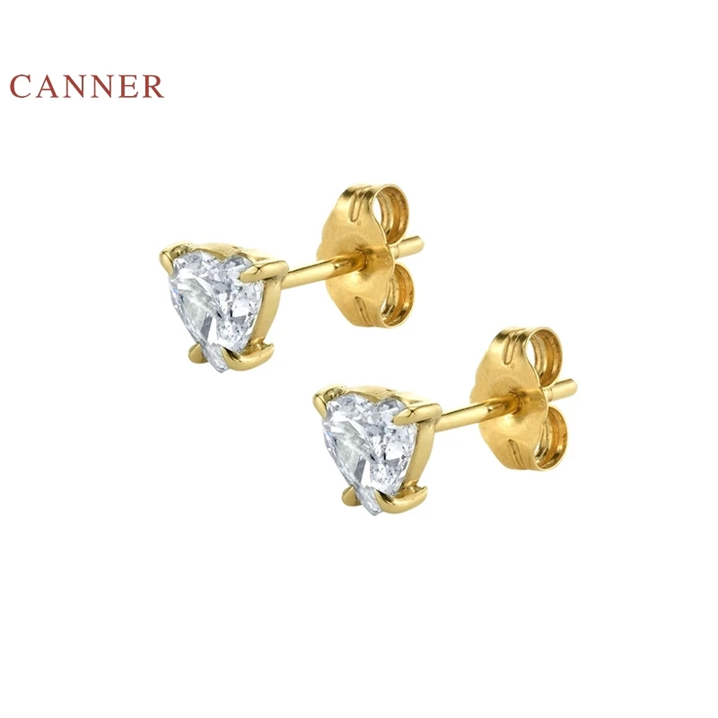 

CANNER Personality Trend heart-shaped Stud Earrings 925 Sterling Silver Fashionable Zircon Earrings For Women Jewelry Earrings