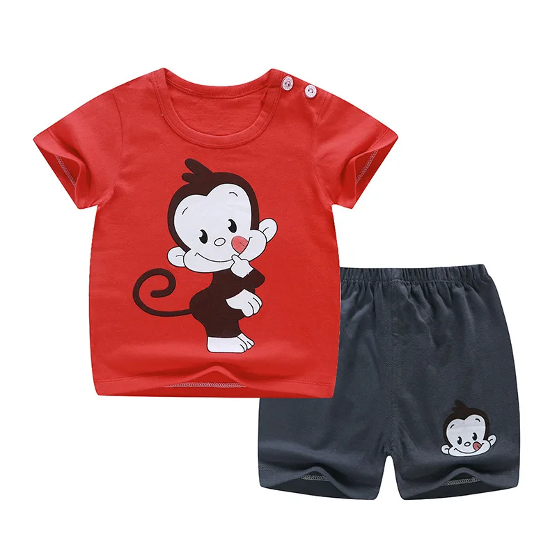Summer Baby Cotton Suits Cool Short-sleeved T-Shirt and Pants for Babies Toddler Boys Girls Children Kids Clothes Cartoon | Детская