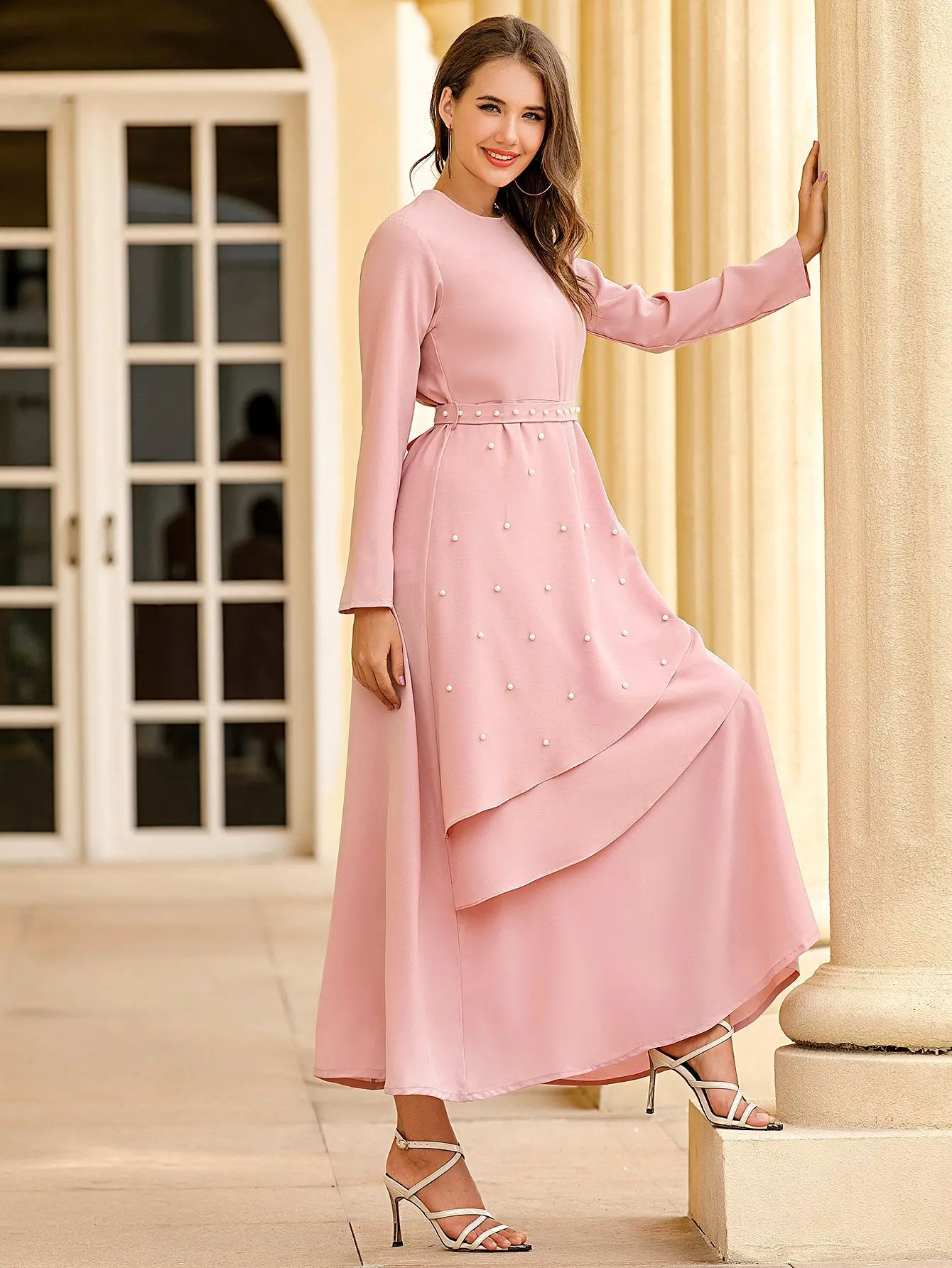 

2021 Summer New Ladies Middle East Dubai Robe Saudi Arabia Kaftan Beaded Hui Ethnic Group Ramadan Dress Muslim Abaya