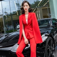2020 autumn winter fashion styles formal women business suits ladies office pantsuits professional ol styles blazers set red