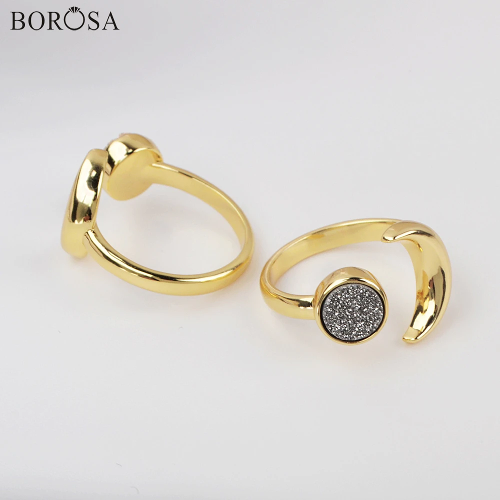 Женское кольцо с Золотым Полумесяцем BOROSA регулируемое из натурального титана