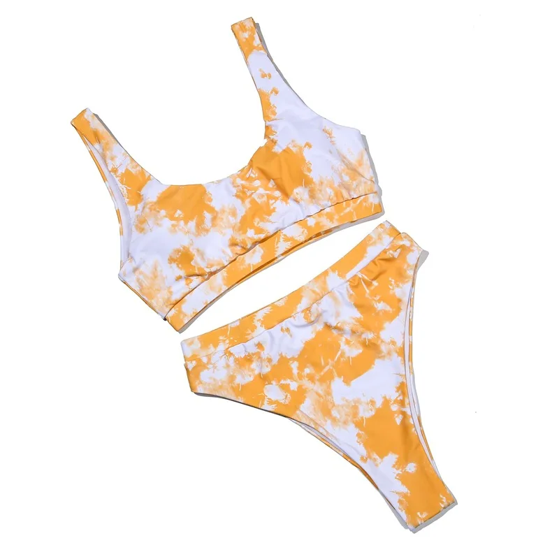 

2020 New Fashion Tie-dyed Bikinis High Waist Padded Bra Women Swim Suit Two-Piece Female Swimwear