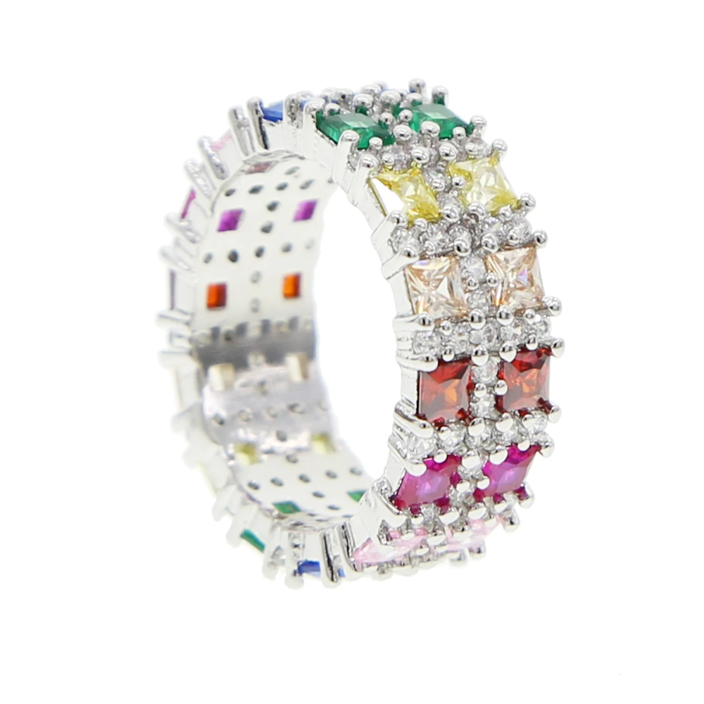 Женское кольцо с австрийским радужным цирконом серебряного цвета|Кольца| |