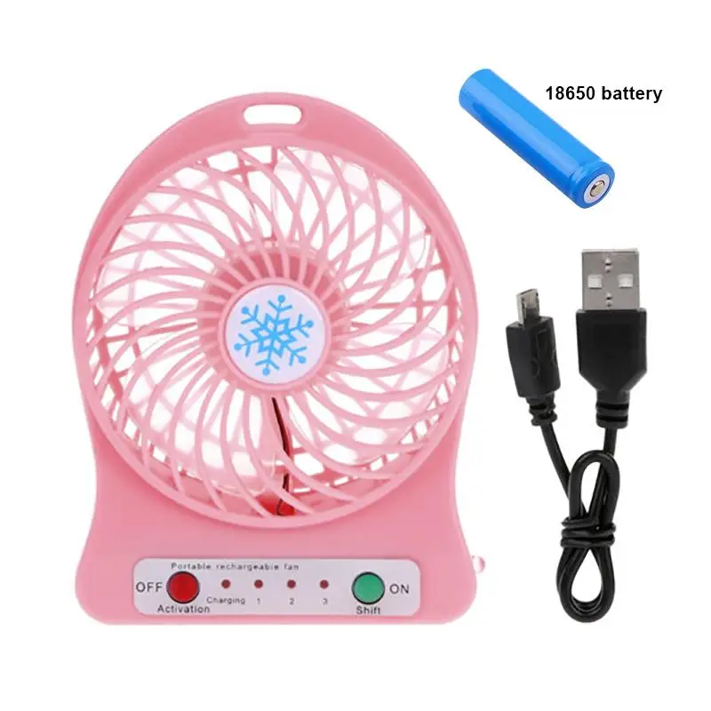 Pink with Battery Портативный перезаряжаемый светодиодный светильник, летний вентилятор, мини usb зарядка, воздушный охладитель, 3 режима регулировки скорости - Цвет: Pink with Battery