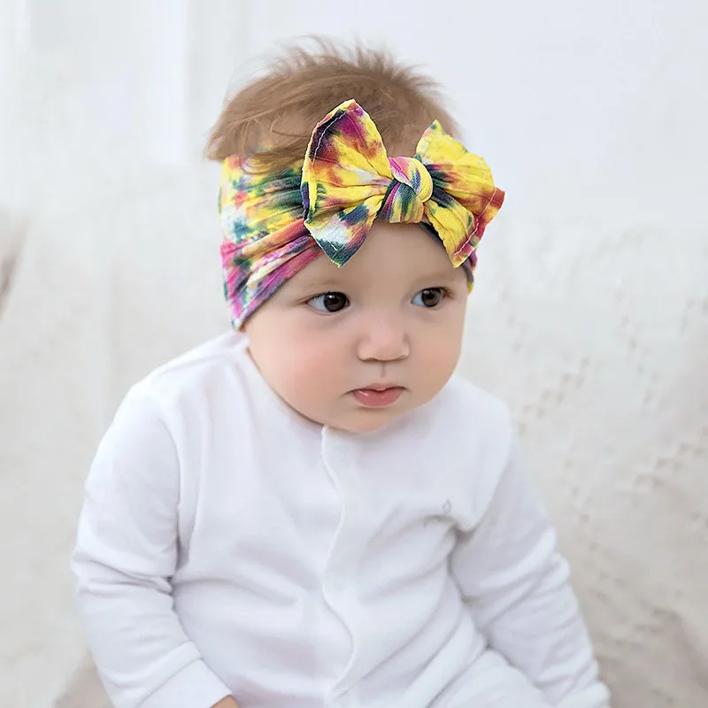 

23-Colors Children's Hair Accessories Handmade Tie-dye Jacquard Nylon Wide Headband Large Bow Print Headband