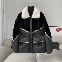 2021 winter real fur coat patchwork down jacket liner women parka mid length coat wool mink fur collar thick warm fur coat