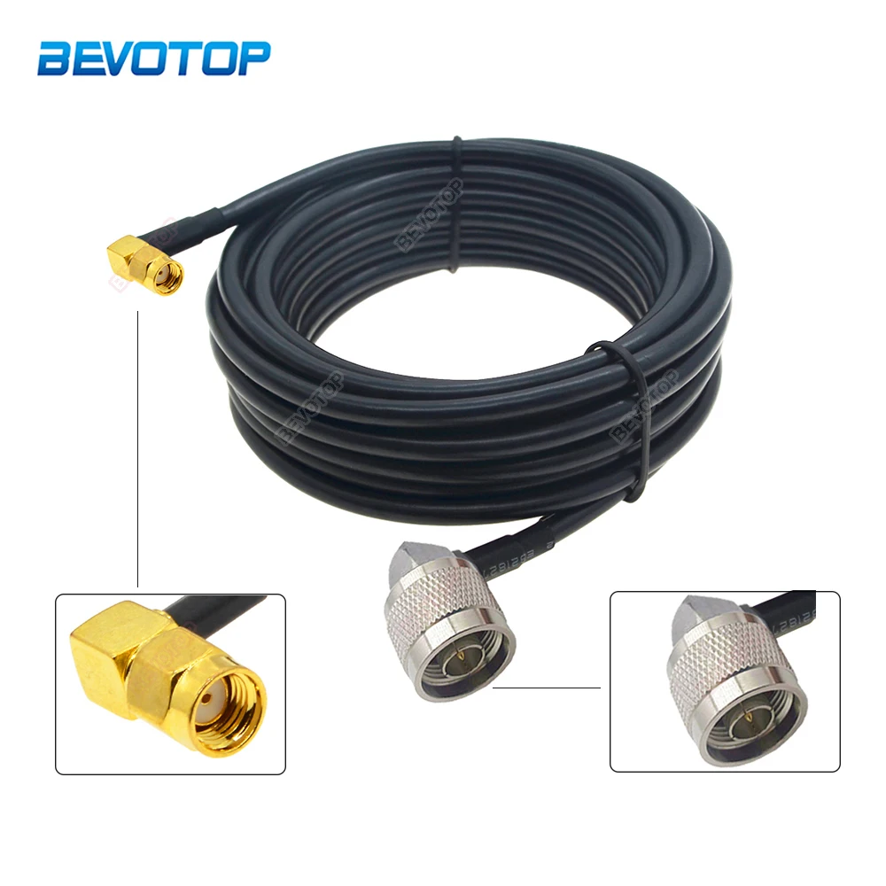 

BEVOTOP RG58 Cable RP SMA Male Right Angle to N Male 90 Degree Plug Connector 50ohm Coaxial RF Adapter Cable 15CM-30M