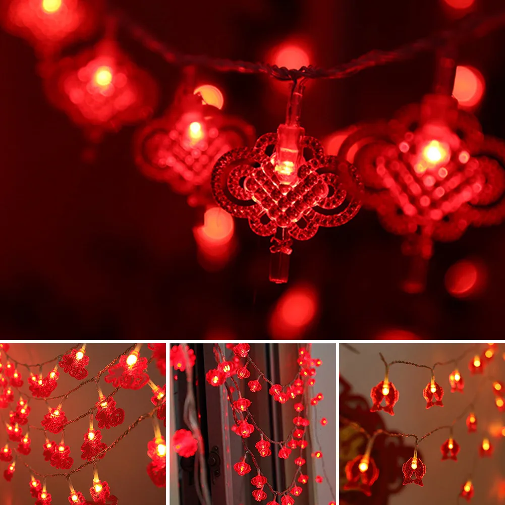 

9.8FT 20LED Red String Lights Chinese Knot Hanging Lantern Door Window Spring Festival String Lights Chinese New Year Decoration