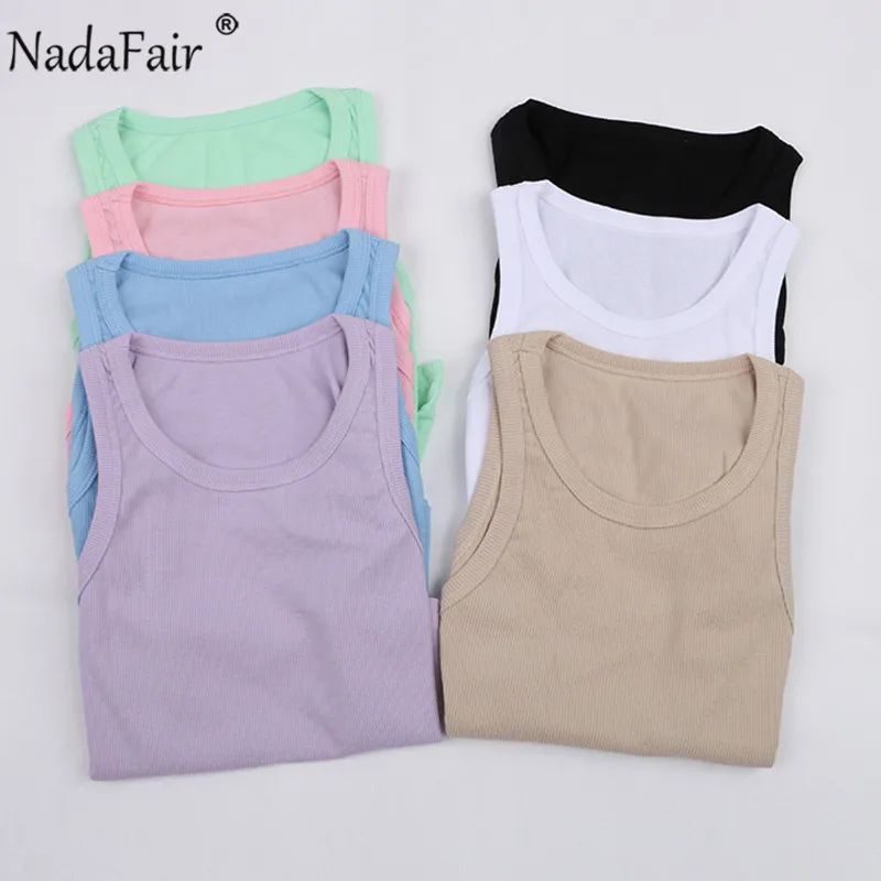 

Ribbed Tank Top Women White 2020 Summer Casual Fitness Short Vest Candy Colors Knitted Off Shoulder Sexy Crop Top Women