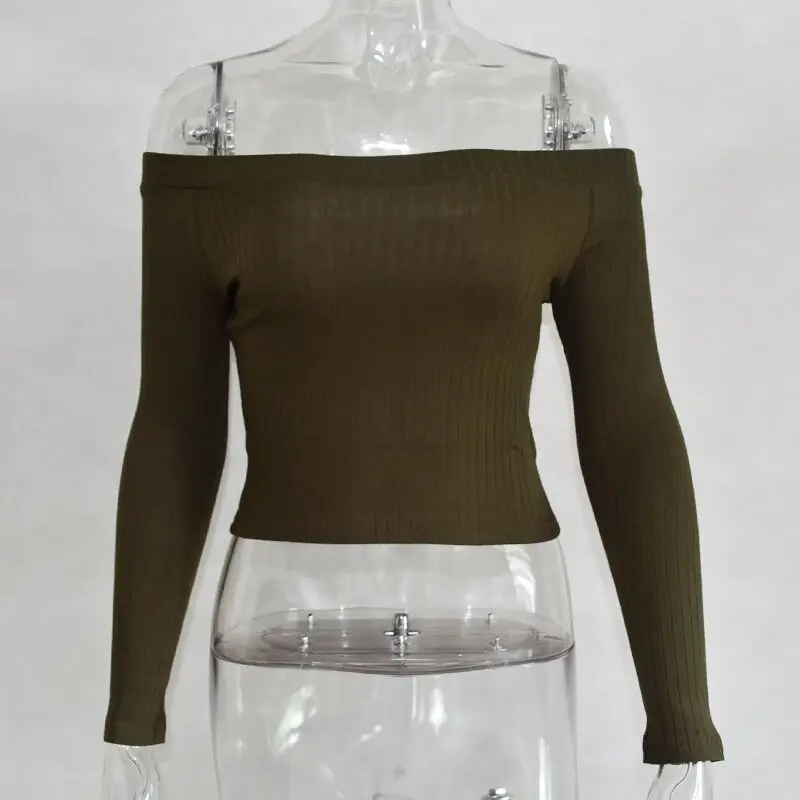 

2020 summer new sexy strapless top T-shirt long sleeve solid color short T-shirt women's clothing fashion slim T-shirt