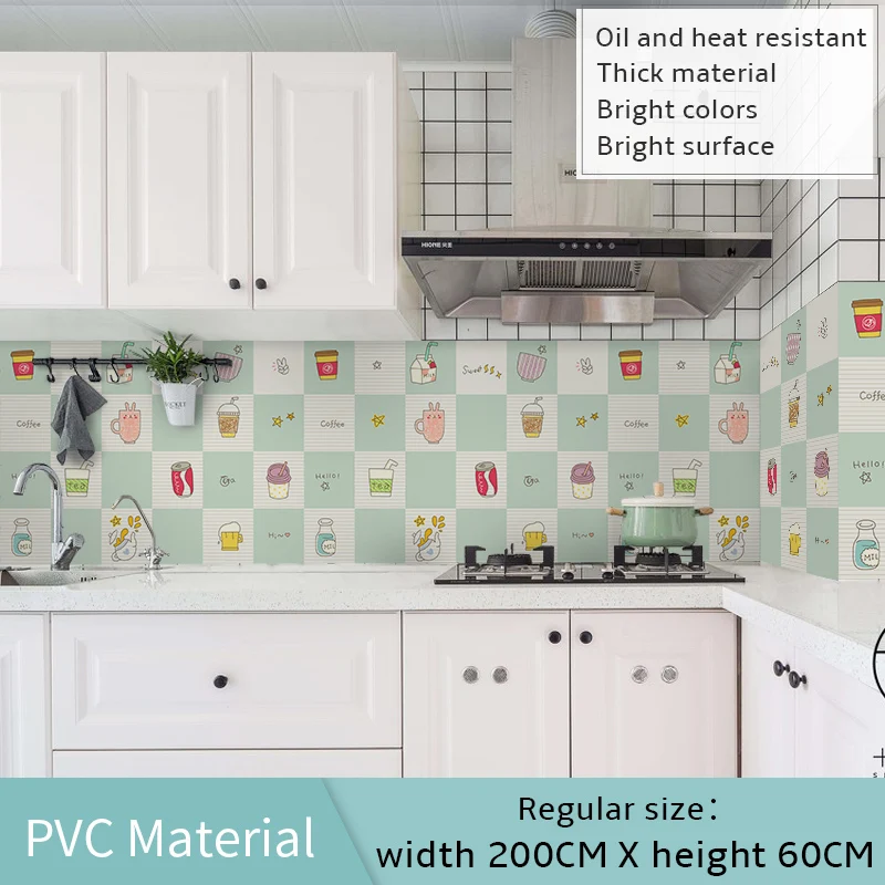 60*200cm Kitchen oil-proof wall stickers cooker high temperature waterproof tile cabinet range hood refurbished wallpaper - Цвет: 60x200cm
