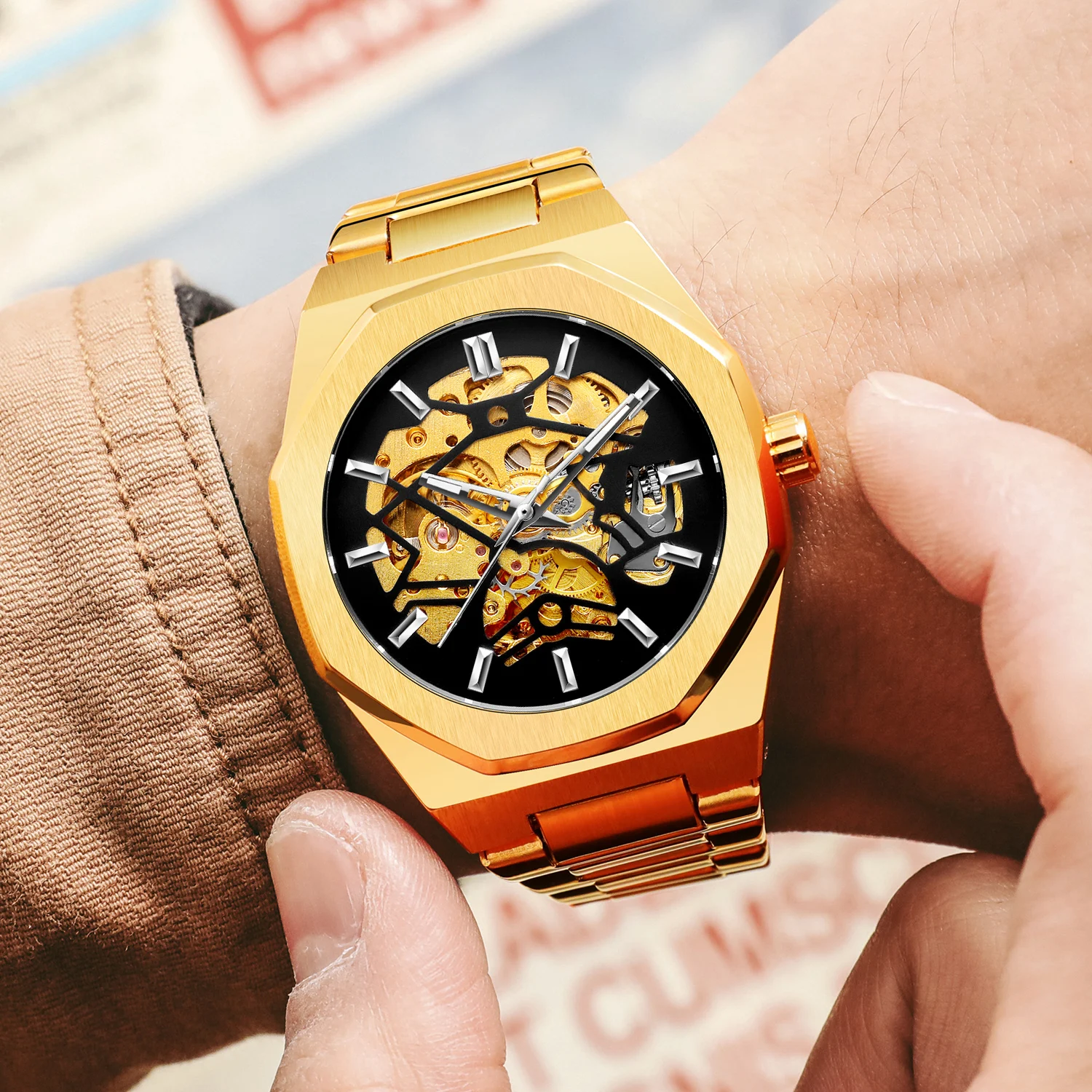 

Watches Men Luxury Waterproof Fashion Stainless Steel Strap Automatic Skeleton Automatic Sportsfor 4158 Wristwatch