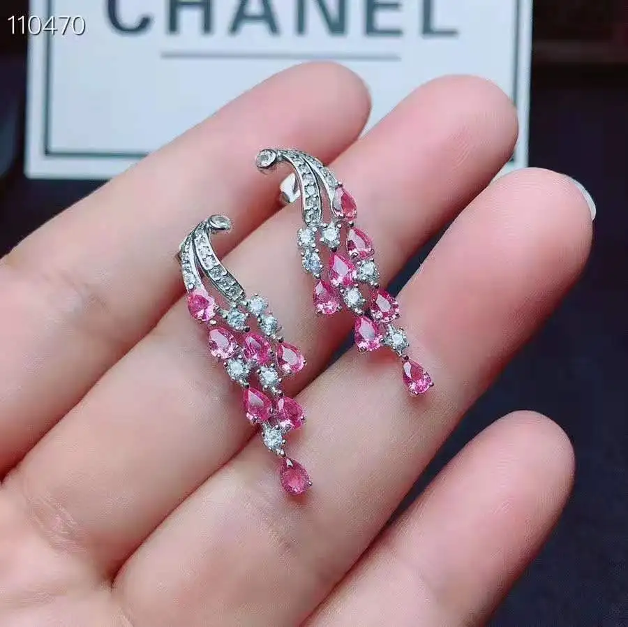 Серьги с розовым сапфиром из Шри Ланки|Серьги-гвоздики| |