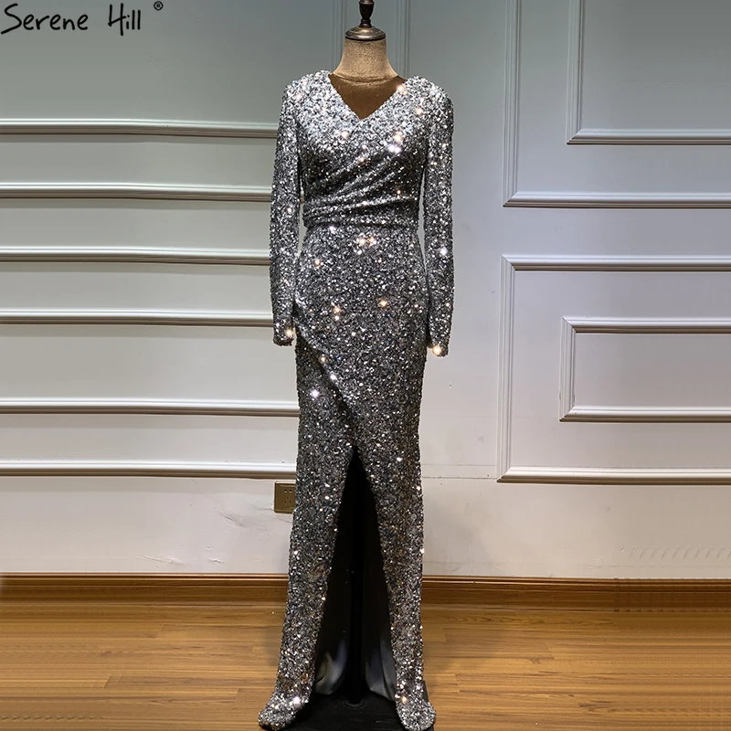 Роскошные Серебристые вечерние платья Дубая с длинным рукавом 2020 новейшие