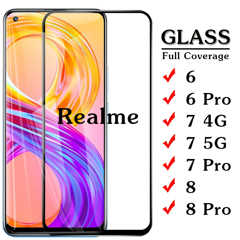 

1-2Pcs Full Cover Tempered Glass For Oppo Realme 8 7 6 Pro 8pro Screen Protector Film for Realme 8 7 6 Case Phone Cover 6.4 inch