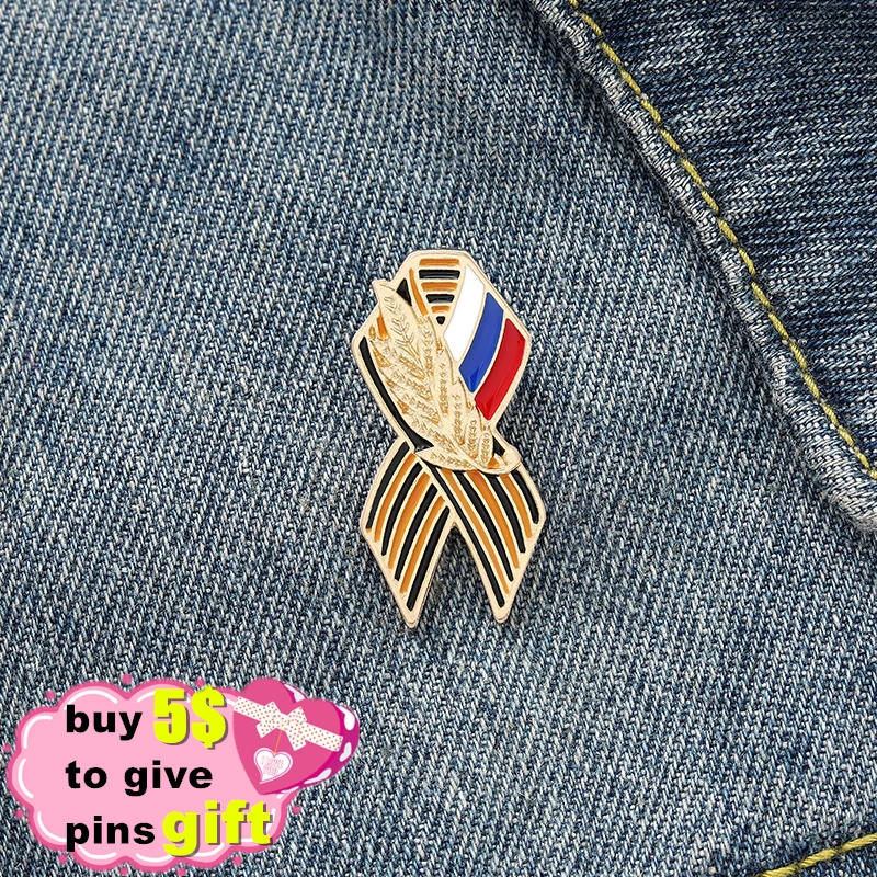 St. George Ribbon Sign Custom Badge with Russian Flag St.George Victory Day Lapel Pin Festive Brooches History Memory Symbol | Украшения и