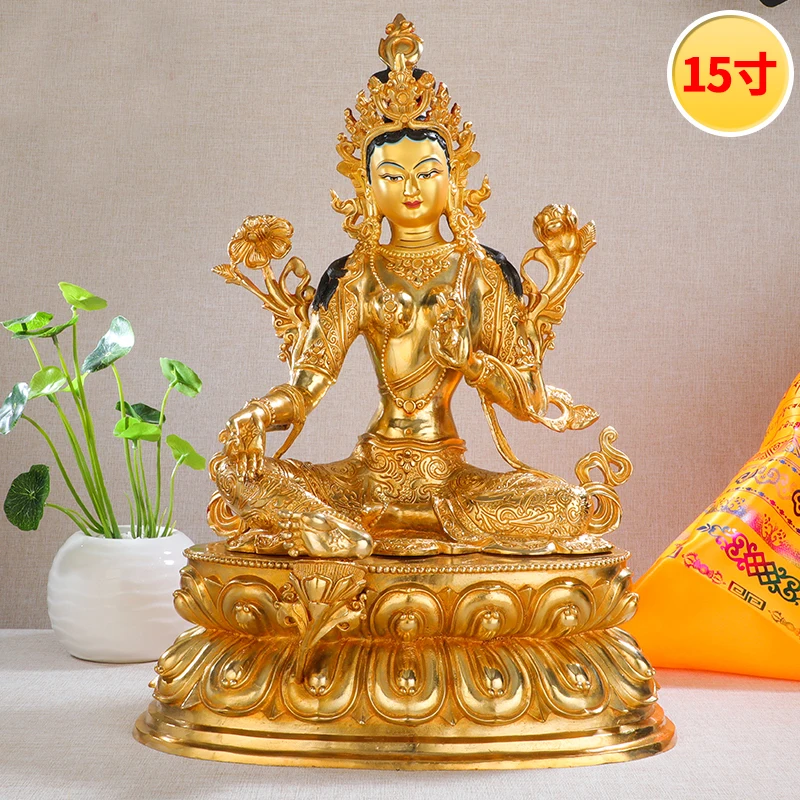 

45cm large Buddhism Gilding Buddha statue Asia Tibet HOME temple altar bless safe healthy green Tara Guan yin brass buddha