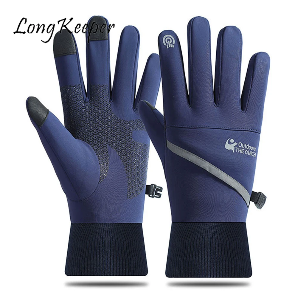 LongKeeper Winter Warm Gloves Men Women Full Finger Touch Screen Waterproof Non-Slip Gloves Fishing Skiing Motorcycle Guantes