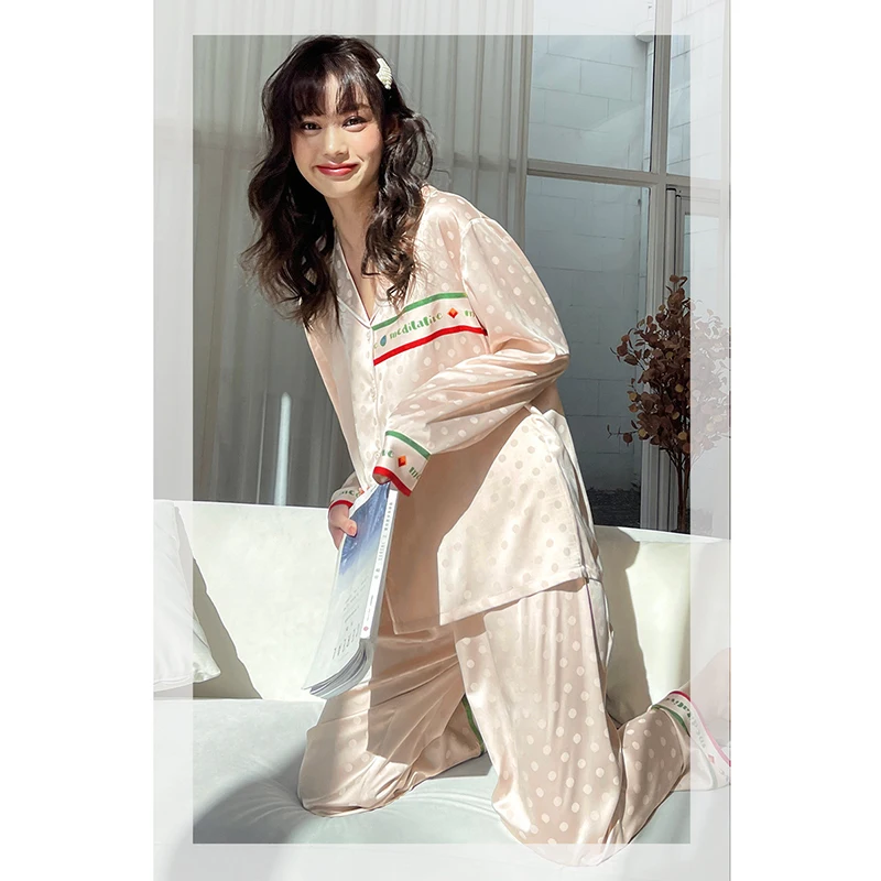 

Satin SleepLadies Pajamas, Home Service, Thin Section, Long-sleeved Trousers, Home Service, Fashion Ins Wind Suit Pajama Set