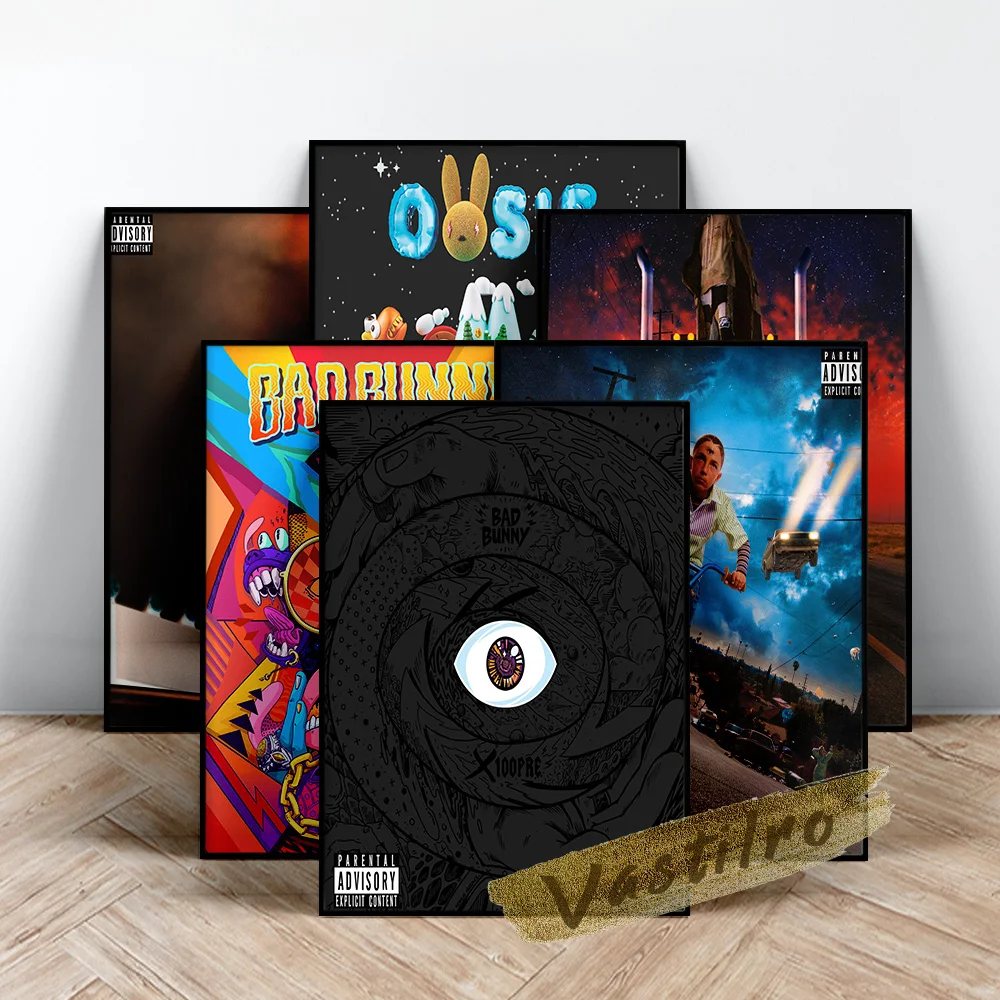 Плакат-Обложка альбома «плохой кролик», настенное искусство в стиле рэп, хип-хоп, певица, Настенная картина с музыкальной звездой, современн...